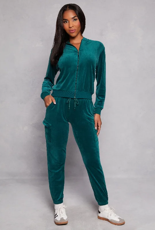 Velour Drawstring Cargo Sweatpants