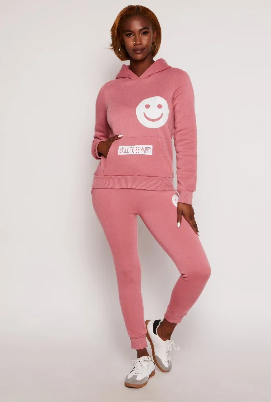 Fleece Smiley Graphic Drawstring Joggers