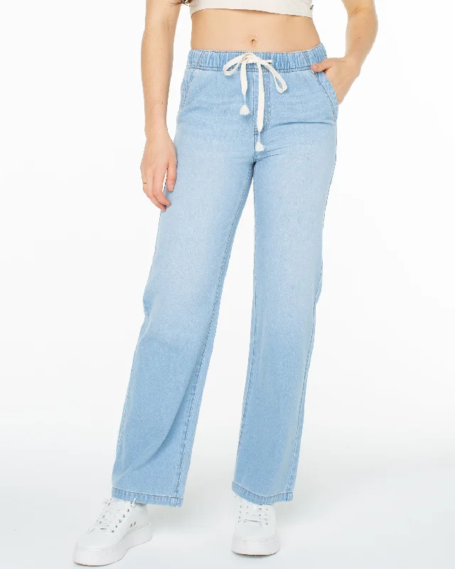 Sunset Dream Faux Denim Casual Pants - Paradise Blue