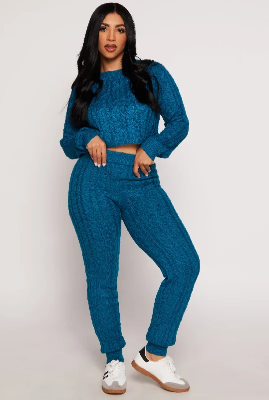 Cable Knit High Waisted Joggers