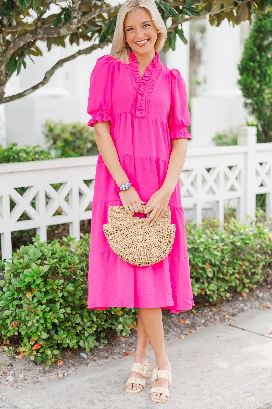 Live Out Loud Pink Ruffled Midi Dress