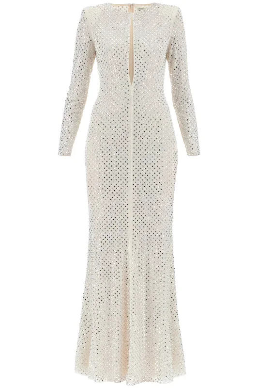 SELF PORTRAIT long mesh dress with crystals