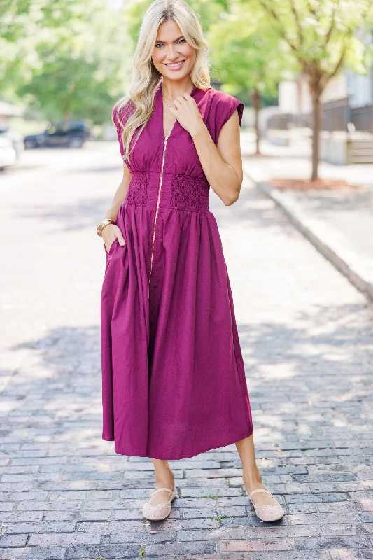 See You There Merlot Midi Dress