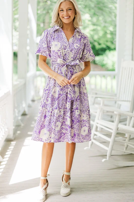 There You Go Lavender Purple Floral Midi Dress