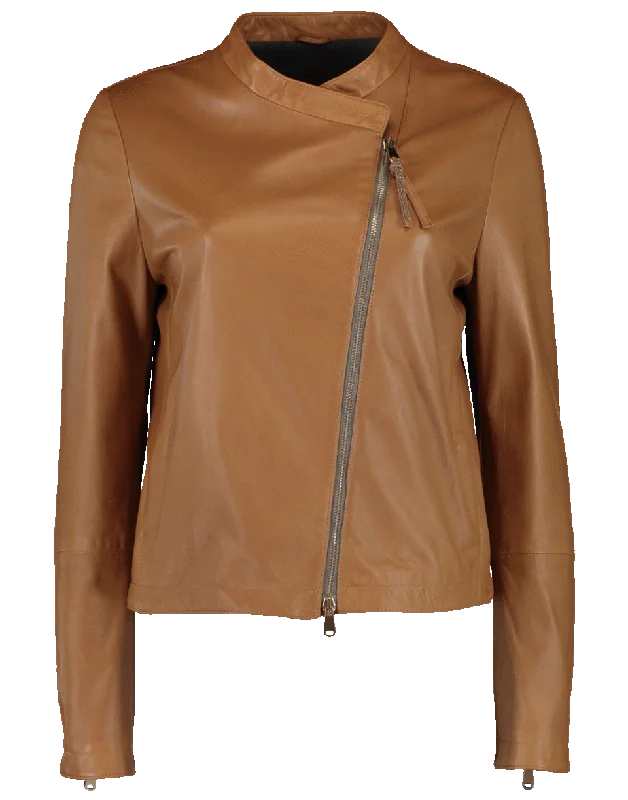 Leather Asymmetrical Zip Jacket