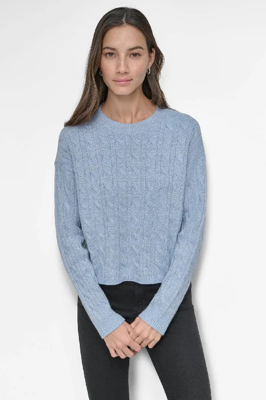 CABLE CROPPED CREW NECK SWEATER