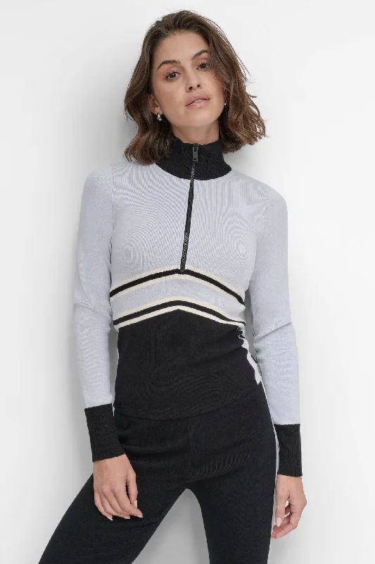 APRES SKI CHEVRON STRIPE HALF ZIP SWEATER