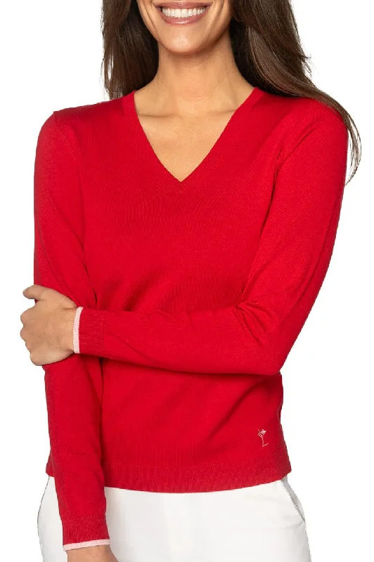 Red/Light Pink Stretch V-Neck Sweater